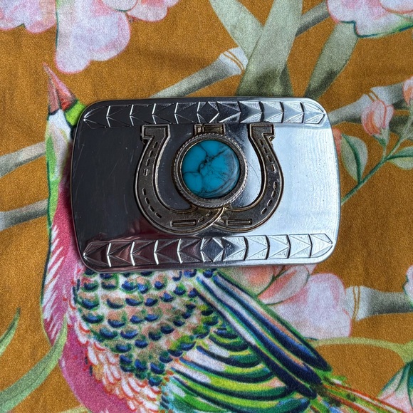 ✨ Vintage Western Double Horseshoe Turquoise-Style Belt Buckle - Picture 5 of 5